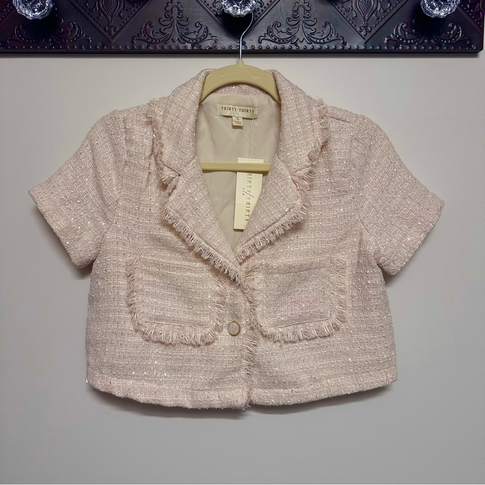 Thirty/Thirty LA Blush Pink Tweed Like Cropped Jacket size Sm NWT